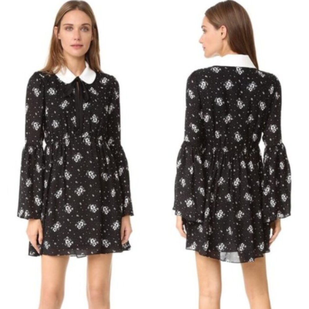 Cinq a Sept Black Lily Bell Sleeve Floral Mini, Size 2